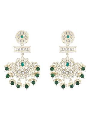 traditional chandbali earrings with kundans & pearls for women  2