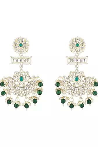 traditional chandbali earrings with kundans & pearls for women 