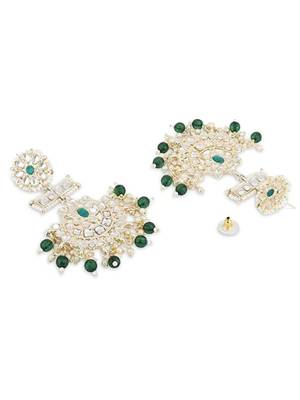 traditional chandbali earrings with kundans & pearls for women  4