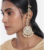 traditional kundan & pearl earrings with hair chain for women 