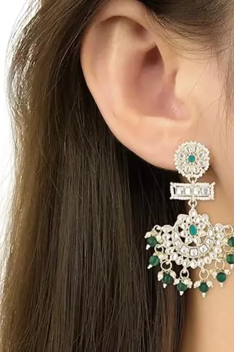 traditional chandbali earrings with kundans & pearls for women 