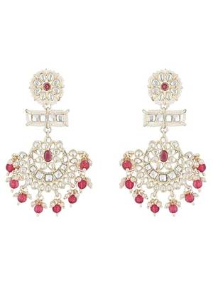 traditional chandbali earrings glided with kundans & pearls for women  2