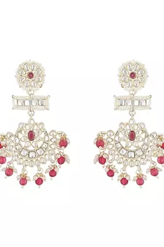 traditional chandbali earrings glided with kundans & pearls for women 