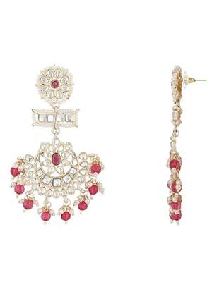 traditional chandbali earrings glided with kundans & pearls for women  3