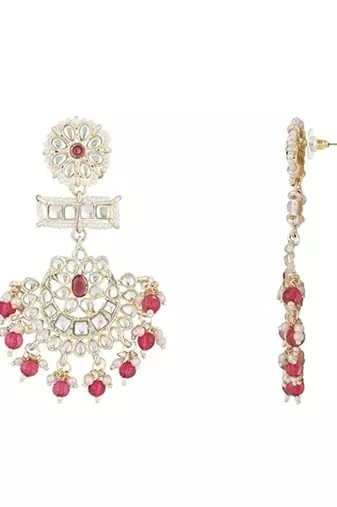 traditional chandbali earrings glided with kundans & pearls for women 