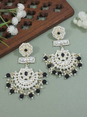 traditional chandbali earrings with kundans & pearls for women  1