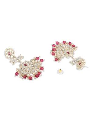 traditional chandbali earrings glided with kundans & pearls for women  4