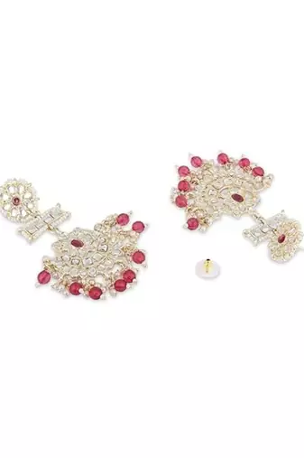 traditional chandbali earrings glided with kundans & pearls for women 