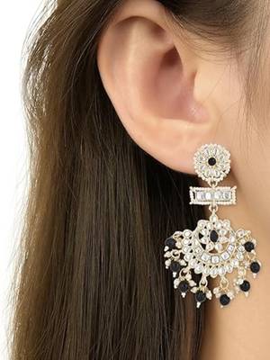 traditional chandbali earrings with kundans & pearls for women  5