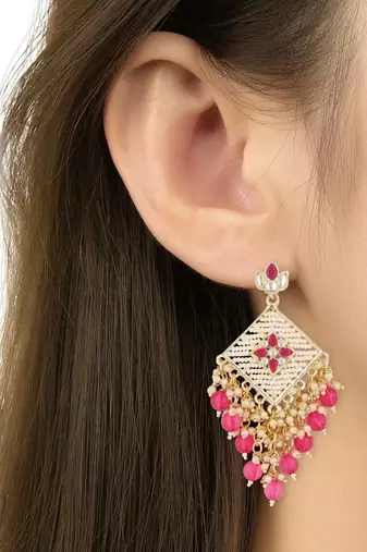 traditional kundan pearls dangle earrings for women