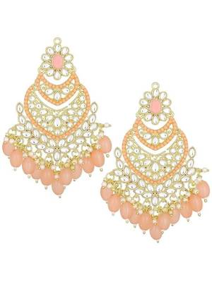traditional handcrafted pearl kundan beaded chandbali earrings for women/girls  1