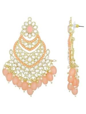 traditional handcrafted pearl kundan beaded chandbali earrings for women/girls  2