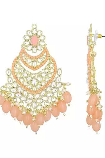 traditional handcrafted pearl kundan beaded chandbali earrings for women/girls 