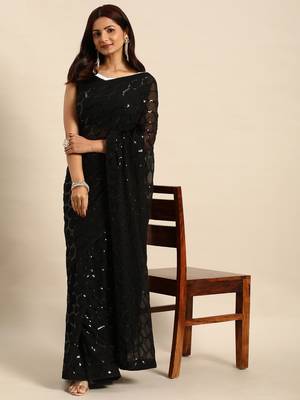 Honeycomb Sequins Work Georgette Bollywood Style Saree 1