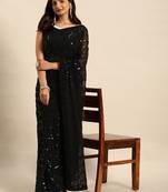 Honeycomb Sequins Work Georgette Fabric Bollywood Style Saree