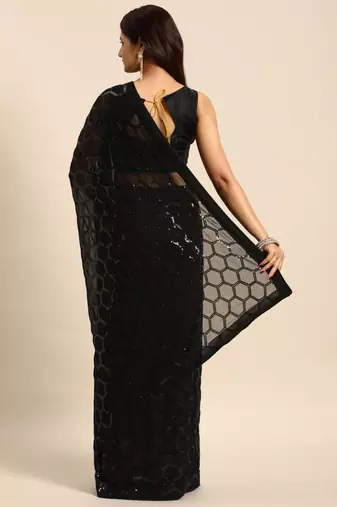 Honeycomb Sequins Work Georgette Bollywood Style Saree