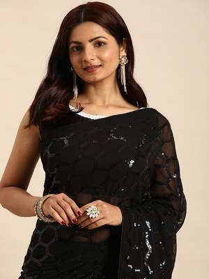 Honeycomb Sequins Work Georgette Bollywood Style Saree 3