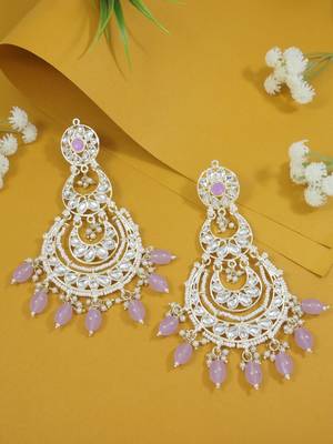traditional kundan & pearl drop dangle chandbali earrings for women  1