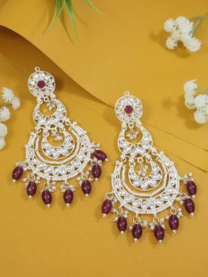 traditional kundan & pearl drop dangle chandbali earrings for women  1