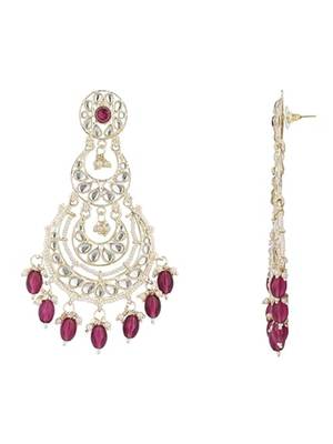 traditional kundan & pearl drop dangle chandbali earrings for women  4