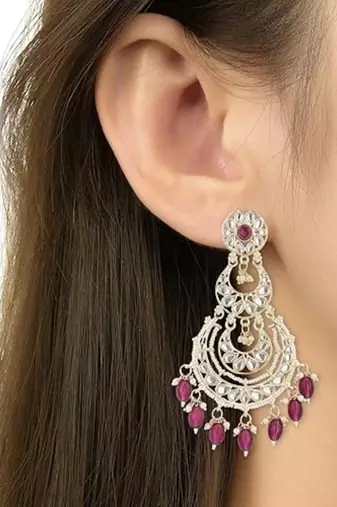 traditional kundan & pearl drop dangle chandbali earrings for women 
