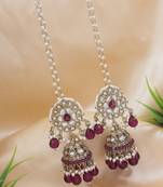 traditional kundan pearl jhumka earrings with attachable ear chain for women 