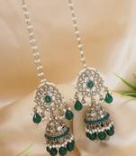 traditional kundan pearl jhumka earrings with attachable ear chain for women 