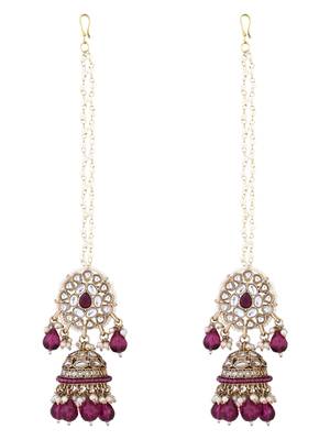 traditional kundan pearl jhumka earrings with attachable ear chain for women  3