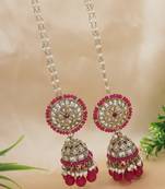 traditional kundan pearl jhumka earrings with attachable ear chain for women 