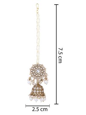 traditional kundan pearl jhumka earrings with attachable ear chain for women  5