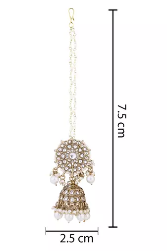 traditional kundan pearl jhumka earrings with attachable ear chain for women 