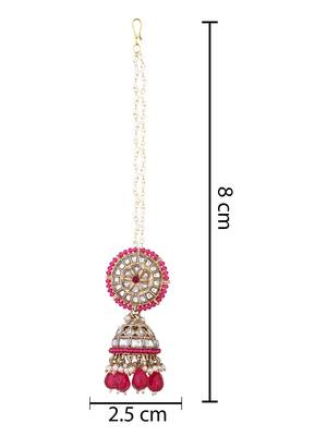 traditional kundan pearl jhumka earrings with attachable ear chain for women  5