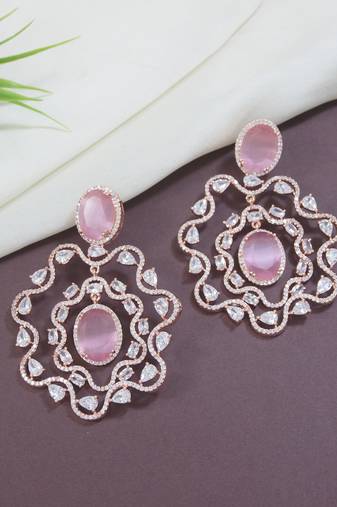 stylish latest fashion rose gold plated american diamond fashionable earrings for women 