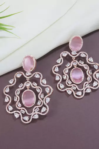 stylish latest fashion rose gold plated american diamond fashionable earrings for women 