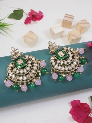 traditional kundan pearl chandbali earrings for women  1