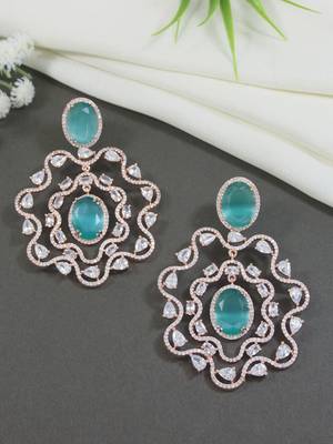 stylish latest fashion rose gold plated american diamond fashionable earrings for women  1