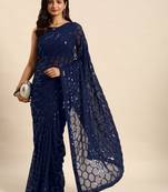 Honeycomb Sequins Work Georgette Bollywood Style Saree
