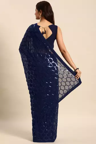 Honeycomb Sequins Work Georgette Bollywood Style Saree