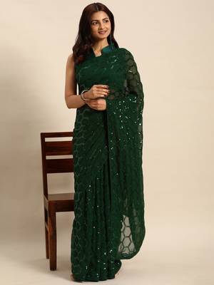 Honeycomb Sequins Work Georgette Bollywood Style Saree 1