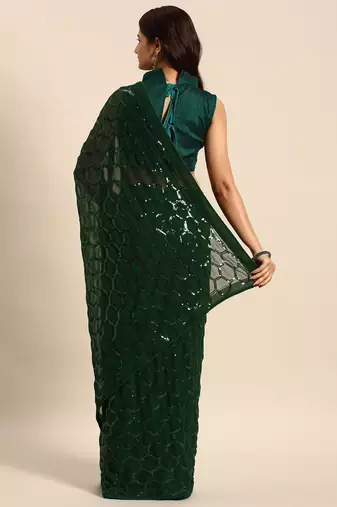 Honeycomb Sequins Work Georgette Bollywood Style Saree