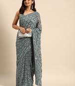 Honeycomb Sequins Work Georgette Fabric Bollywood Style Saree