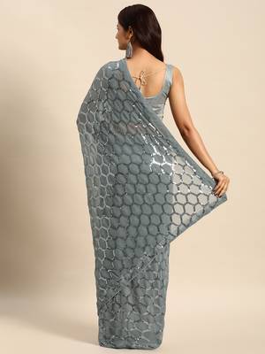 Honeycomb Sequins Work Georgette Bollywood Style Saree 2
