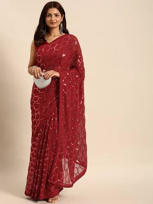 Honeycomb Sequins Work Georgette Bollywood Style Saree 1