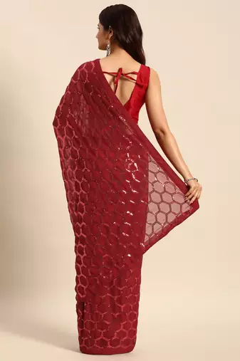 Honeycomb Sequins Work Georgette Bollywood Style Saree