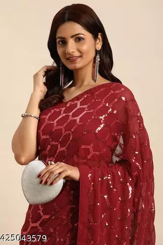 Honeycomb Sequins Work Georgette Bollywood Style Saree