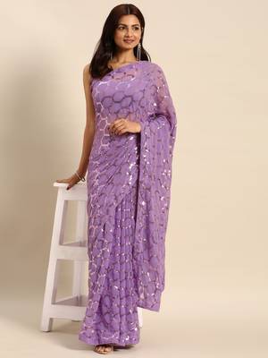 Honeycomb Sequins Work Georgette Bollywood Style Saree 1