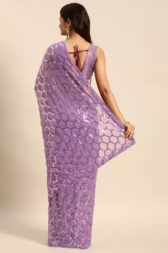 Honeycomb Sequins Work Georgette Bollywood Style Saree