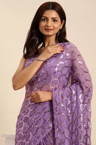 Honeycomb Sequins Work Georgette Bollywood Style Saree