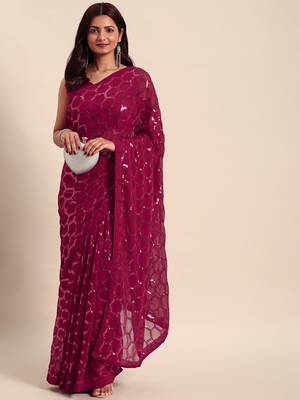 Honeycomb Sequins Work Georgette Bollywood Style Saree 1