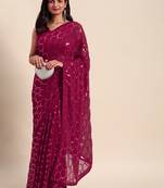 Honeycomb Sequins Work Georgette Fabric Bollywood Style Saree